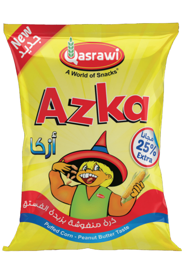 Azka Puffed Corn Peanut Butter Taste 
أزكا ذرة منفوشة بزبدة الفستق