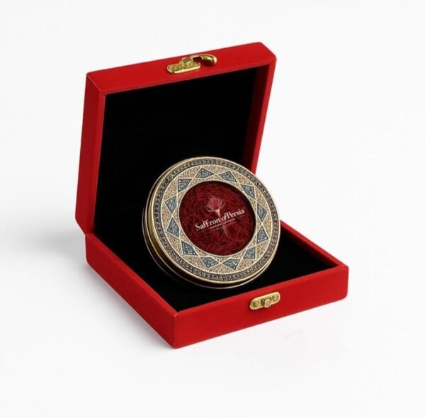 Super Negin Saffron (Emerald)●3 grams-Embossed Metal Box with Red Velvet Box
زعفران - Image 2