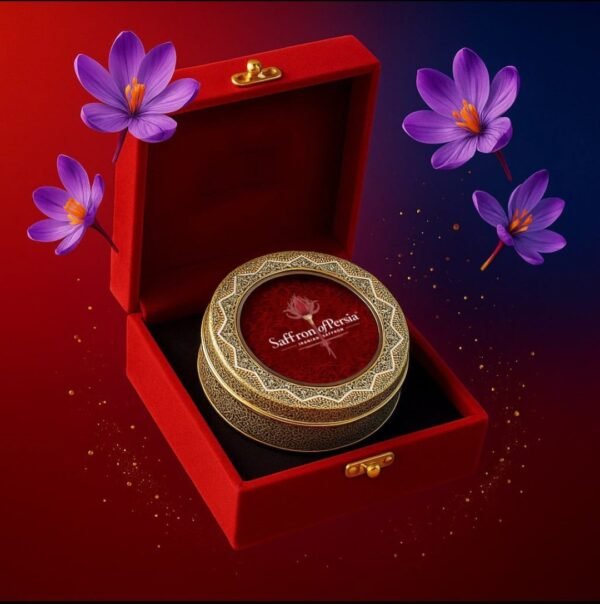Super Negin Saffron (Emerald)●3 grams-Embossed Metal Box with Red Velvet Box
زعفران - Image 3