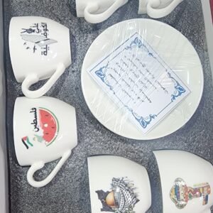 طقم فناجين تركية سيراميك مزخرف 6 قطع مع صحون