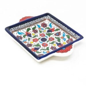 Square Serving Ceramic Plate ( 3 x 14 x 14 cm ) صحن تقديم سيراميك خزف خليلي مربع