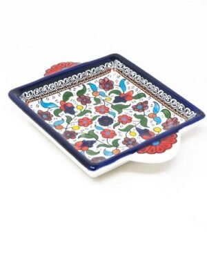 Square Serving Ceramic Plate ( 3 x 14 x 14 cm ) صحن تقديم سيراميك خزف خليلي مربع
