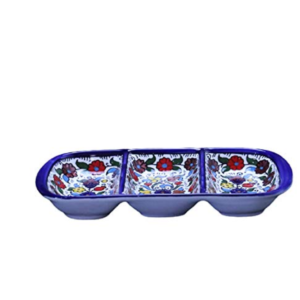 Hebron Arts Ceramic Serving Divided Three-piece Plate  (2.5x13x25 cm) صحن تقديم سيراميك ثلاثي خزف خليلي