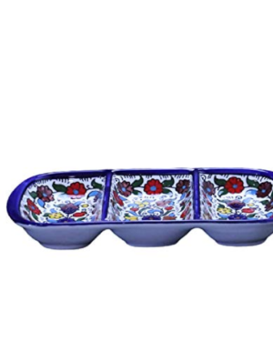 Hebron Arts Ceramic Serving Divided Three-piece Plate  (2.5x13x25 cm) صحن تقديم سيراميك ثلاثي خزف خليلي